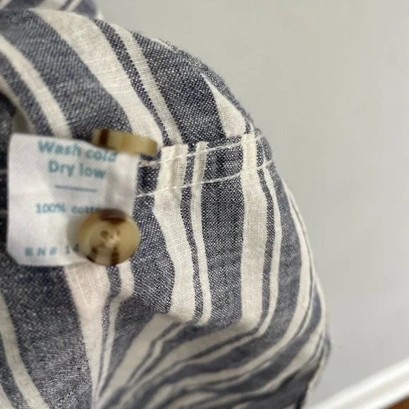 Marine Layer Women’s Carrie Popover Top 1/2 Button Striped Linen Blend Size L - Picture 3 of 4